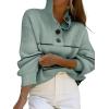 imagechouyatou Womens Slouchy Waffle Knit Sweater 12 Button Polo Collared Pullover Striped Sweater TopsGreen
