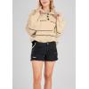 imagechouyatou Womens Slouchy Waffle Knit Sweater 12 Button Polo Collared Pullover Striped Sweater TopsKhaki