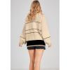 imagechouyatou Womens Slouchy Waffle Knit Sweater 12 Button Polo Collared Pullover Striped Sweater TopsKhaki
