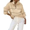 imagechouyatou Womens Slouchy Waffle Knit Sweater 12 Button Polo Collared Pullover Striped Sweater TopsKhaki