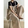 imagechouyatou Womens Spaghetti Strap Overall Pants Wide Leg Adjustable Strap Long Bib Jumpsuits with PocketsKhaki
