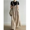 imagechouyatou Womens Spaghetti Strap Overall Pants Wide Leg Adjustable Strap Long Bib Jumpsuits with PocketsKhaki