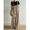 imagechouyatou Womens Spaghetti Strap Overall Pants Wide Leg Adjustable Strap Long Bib Jumpsuits with PocketsKhaki