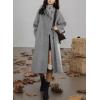 imagechouyatou Womens Stand Collar Midi Long Wool Coats Fall Winter Single Breasted Trench Coat PeacoatGrey