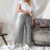 imagechouyatou Womens Striped Wide Leg Cotton Linen Pants Elastic Waist Loose Palazzo Trousers with PocketsBlack