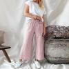 imagechouyatou Womens Striped Wide Leg Cotton Linen Pants Elastic Waist Loose Palazzo Trousers with PocketsPink