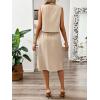 imagechouyatou Womens Summer 2 Piece Outfits Button Crop Tank Top Pleated Midi Skirt Matching SetKhaki