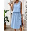 imagechouyatou Womens Summer 2 Piece Outfits Button Crop Tank Top Pleated Midi Skirt Matching SetLight Blue