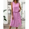 imagechouyatou Womens Summer 2 Piece Outfits Button Crop Tank Top Pleated Midi Skirt Matching SetPink