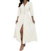 imagechouyatou Womens Summer 34 Sleeve Striped Shirt Dress Elastic High Waisted Beach Maxi Long Button Down DressApricot