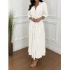 imagechouyatou Womens Summer 34 Sleeve Striped Shirt Dress Elastic High Waisted Beach Maxi Long Button Down DressApricot