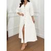imagechouyatou Womens Summer 34 Sleeve Striped Shirt Dress Elastic High Waisted Beach Maxi Long Button Down DressApricot