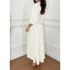 imagechouyatou Womens Summer 34 Sleeve Striped Shirt Dress Elastic High Waisted Beach Maxi Long Button Down DressApricot