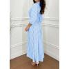imagechouyatou Womens Summer 34 Sleeve Striped Shirt Dress Elastic High Waisted Beach Maxi Long Button Down DressBlue