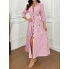 imagechouyatou Womens Summer 34 Sleeve Striped Shirt Dress Elastic High Waisted Beach Maxi Long Button Down DressRed