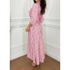 imagechouyatou Womens Summer 34 Sleeve Striped Shirt Dress Elastic High Waisted Beach Maxi Long Button Down DressRed