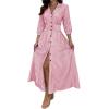 imagechouyatou Womens Summer 34 Sleeve Striped Shirt Dress Elastic High Waisted Beach Maxi Long Button Down DressRed