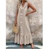 imagechouyatou Womens Summer Beach Cotton Tank Dress Linen Boho Sleeveless Tiered Ruffle Maxi Long SundressApricot