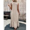 imagechouyatou Womens Summer Beach Cotton Tank Dress Linen Boho Sleeveless Tiered Ruffle Maxi Long SundressApricot