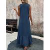 imagechouyatou Womens Summer Beach Cotton Tank Dress Linen Boho Sleeveless Tiered Ruffle Maxi Long SundressDark Blue