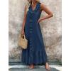 imagechouyatou Womens Summer Beach Cotton Tank Dress Linen Boho Sleeveless Tiered Ruffle Maxi Long SundressDark Blue