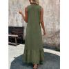 imagechouyatou Womens Summer Beach Cotton Tank Dress Linen Boho Sleeveless Tiered Ruffle Maxi Long SundressDark Green