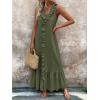 imagechouyatou Womens Summer Beach Cotton Tank Dress Linen Boho Sleeveless Tiered Ruffle Maxi Long SundressDark Green
