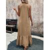 imagechouyatou Womens Summer Beach Cotton Tank Dress Linen Boho Sleeveless Tiered Ruffle Maxi Long SundressKhaki