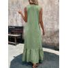 imagechouyatou Womens Summer Beach Cotton Tank Dress Linen Boho Sleeveless Tiered Ruffle Maxi Long SundressLight Green