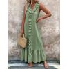 imagechouyatou Womens Summer Beach Cotton Tank Dress Linen Boho Sleeveless Tiered Ruffle Maxi Long SundressLight Green