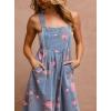 imagechouyatou Womens Summer Boho Floral Denim Bib Overalls Adjustable Strap Wide Leg Jumpsuits Jeans with PocketsDenim Blue