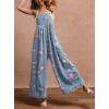 imagechouyatou Womens Summer Boho Floral Denim Bib Overalls Adjustable Strap Wide Leg Jumpsuits Jeans with PocketsLight Blue