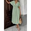 imagechouyatou Womens Summer Boho VNeck Cotton Tunic Dress Casual Loose Short Sleeve Midi Long Beach DressArmy Green