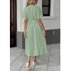 imagechouyatou Womens Summer Boho VNeck Cotton Tunic Dress Casual Loose Short Sleeve Midi Long Beach DressArmy Green