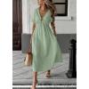 imagechouyatou Womens Summer Boho VNeck Cotton Tunic Dress Casual Loose Short Sleeve Midi Long Beach DressArmy Green