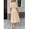 imagechouyatou Womens Summer Boho VNeck Cotton Tunic Dress Casual Loose Short Sleeve Midi Long Beach DressBeige