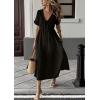 imagechouyatou Womens Summer Boho VNeck Cotton Tunic Dress Casual Loose Short Sleeve Midi Long Beach DressBlack