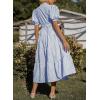 imagechouyatou Womens Summer Business Casual Stripe Shirt Dress Puff Short Sleeve Tiered Midi Long Beach DressBlue