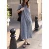 imagechouyatou Womens Summer Casual Short Sleeve Plaid Shirt Dress Button Down Gingham Midi Long Shift DressNavy Blue