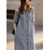 imagechouyatou Womens Summer Casual Short Sleeve Plaid Shirt Dress Button Down Gingham Midi Long Shift DressNavy Blue