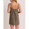imagechouyatou Womens Summer Leopard Print Short Denim Overall Dress Sleeveless Square Neck Mini Jean Jumper DressClassic Leopard
