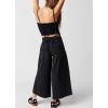 imagechouyatou Womens Summer Loose Wide Leg Denim Bib Overalls Y2k Baggy Cropped Jeans JumpsuitsBlack
