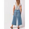 imagechouyatou Womens Summer Loose Wide Leg Denim Bib Overalls Y2k Baggy Cropped Jeans JumpsuitsBlue