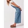 imagechouyatou Womens Summer Loose Wide Leg Denim Bib Overalls Y2k Baggy Cropped Jeans JumpsuitsBlue