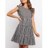 imagechouyatou Womens Summer Ruffle Puff Sleeve Babydoll Dress Cute Gingham Plaid Printed Tiered Midi DressBlack
