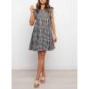 imagechouyatou Womens Summer Ruffle Puff Sleeve Babydoll Dress Cute Gingham Plaid Printed Tiered Midi DressBlack