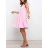 imagechouyatou Womens Summer Ruffle Puff Sleeve Babydoll Dress Cute Gingham Plaid Printed Tiered Midi DressLight Pink