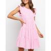 imagechouyatou Womens Summer Ruffle Puff Sleeve Babydoll Dress Cute Gingham Plaid Printed Tiered Midi DressLight Pink