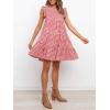 imagechouyatou Womens Summer Ruffle Puff Sleeve Babydoll Dress Cute Gingham Plaid Printed Tiered Midi DressRed