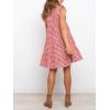 imagechouyatou Womens Summer Ruffle Puff Sleeve Babydoll Dress Cute Gingham Plaid Printed Tiered Midi DressRed